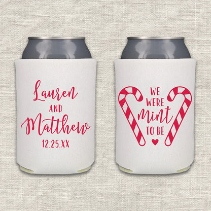 We Were Mint To Be Christmas Candy Cane Wedding Koozie