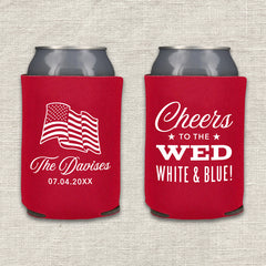 Cheers to the Wed, White, and Blue 4th of July Wedding Koozie