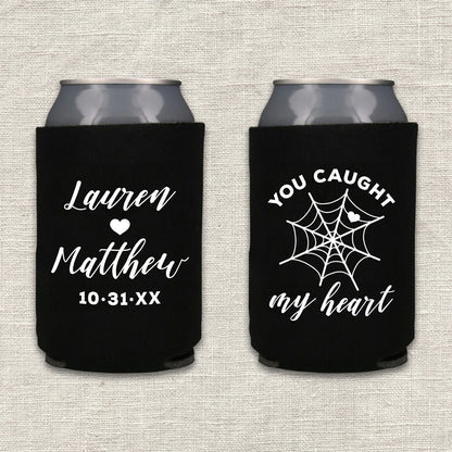 You Caught My Heart Spider Halloween Wedding Koozie