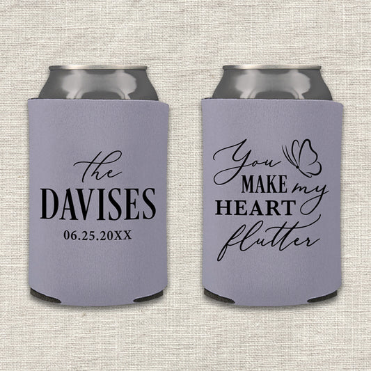 You Make My Heart Flutter Butterfly Wedding Koozie