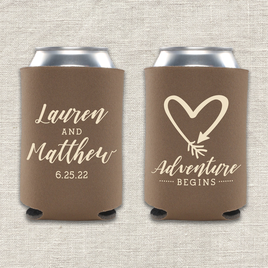 Adventure Begins Wedding Koozie
