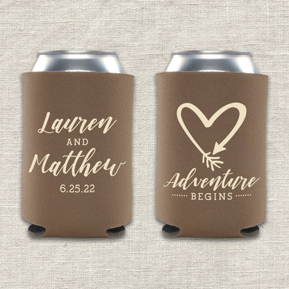 Adventure Begins Wedding Koozie