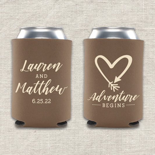 Adventure Begins Wedding Koozie