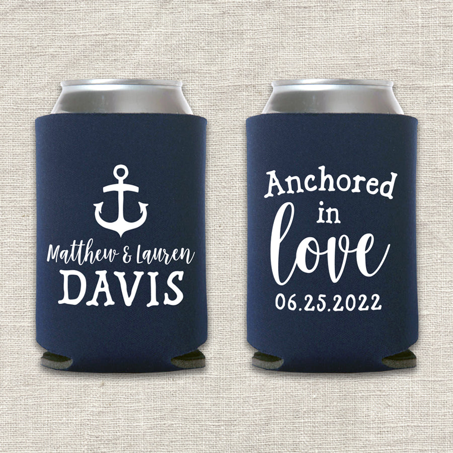 Anchored In Love Nautical Wedding Koozie
