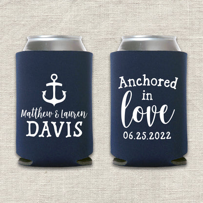 Anchored In Love Nautical Wedding Koozie