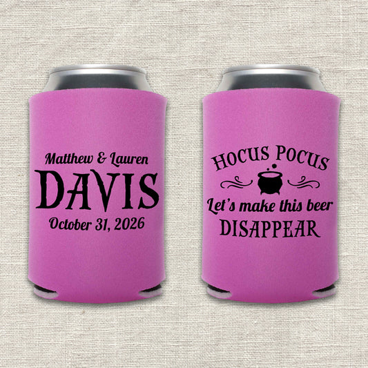 Hocus Pocus Let's Make This Beer Disappear Halloween Wedding Koozie