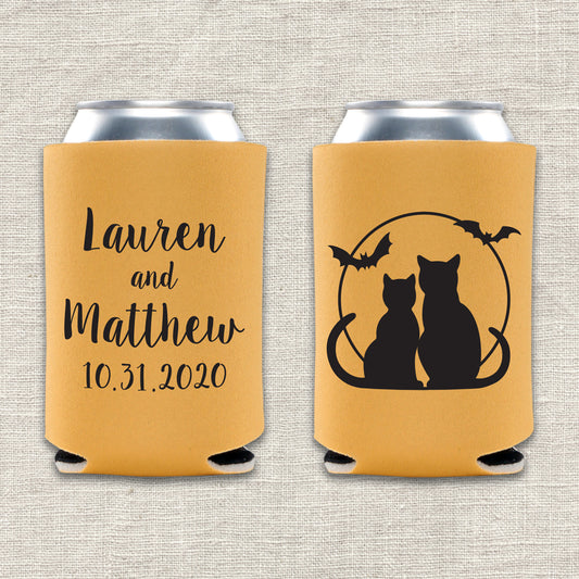 Black Cats Halloween Wedding Koozie