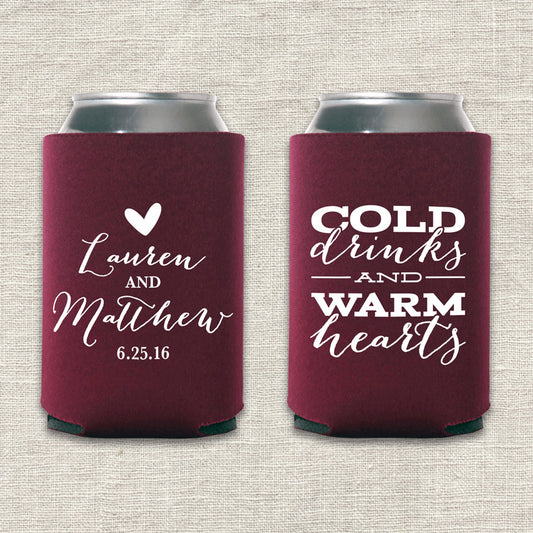Cold Drinks and Warm Hearts Wedding Koozie