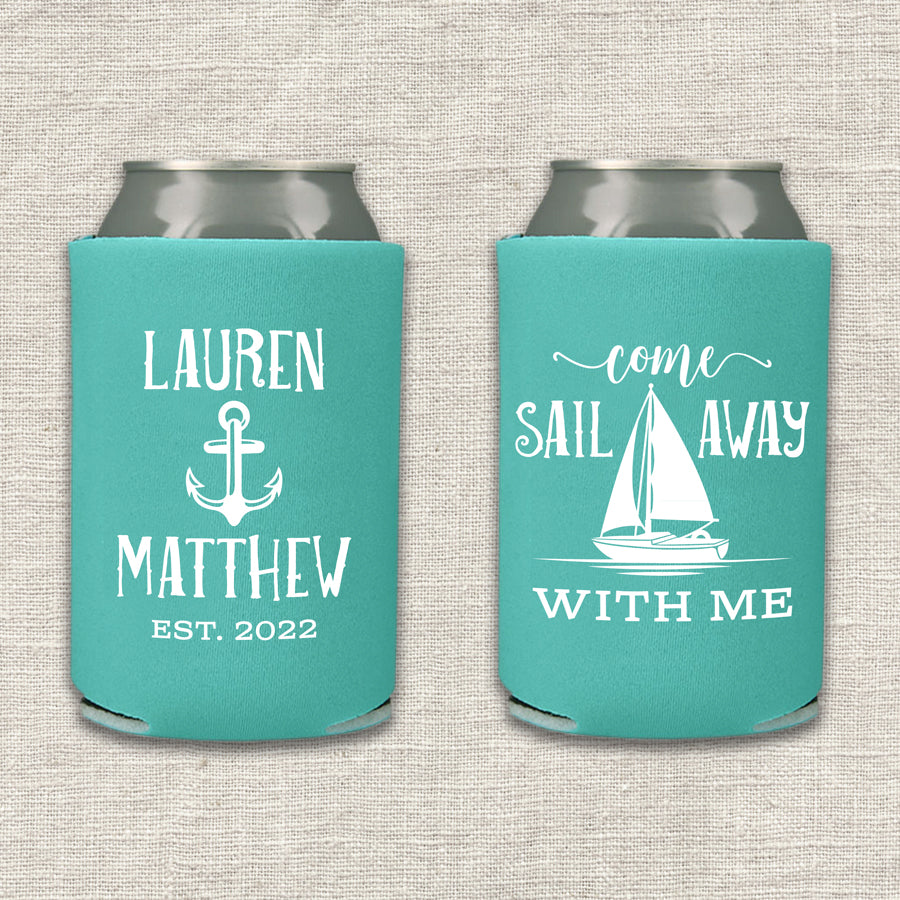 Come Sail Away With Me Nautical Wedding Koozie
