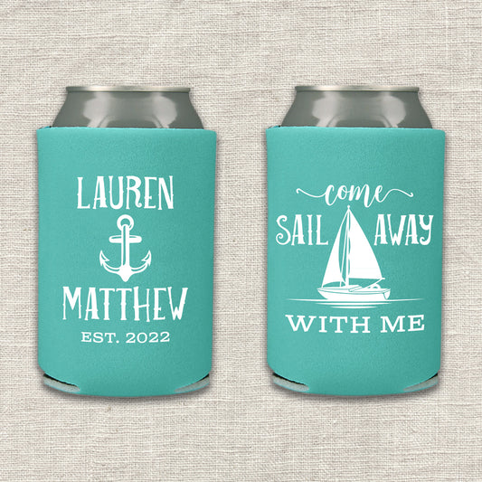 Come Sail Away With Me Nautical Wedding Koozie