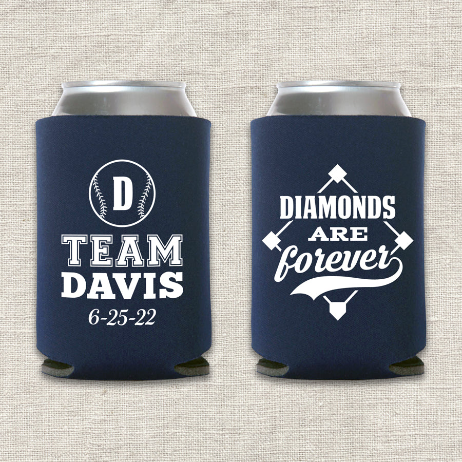 Diamonds Are Forever Baseball Wedding Koozie