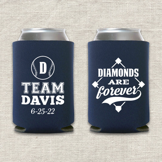 Diamonds Are Forever Baseball Wedding Koozie