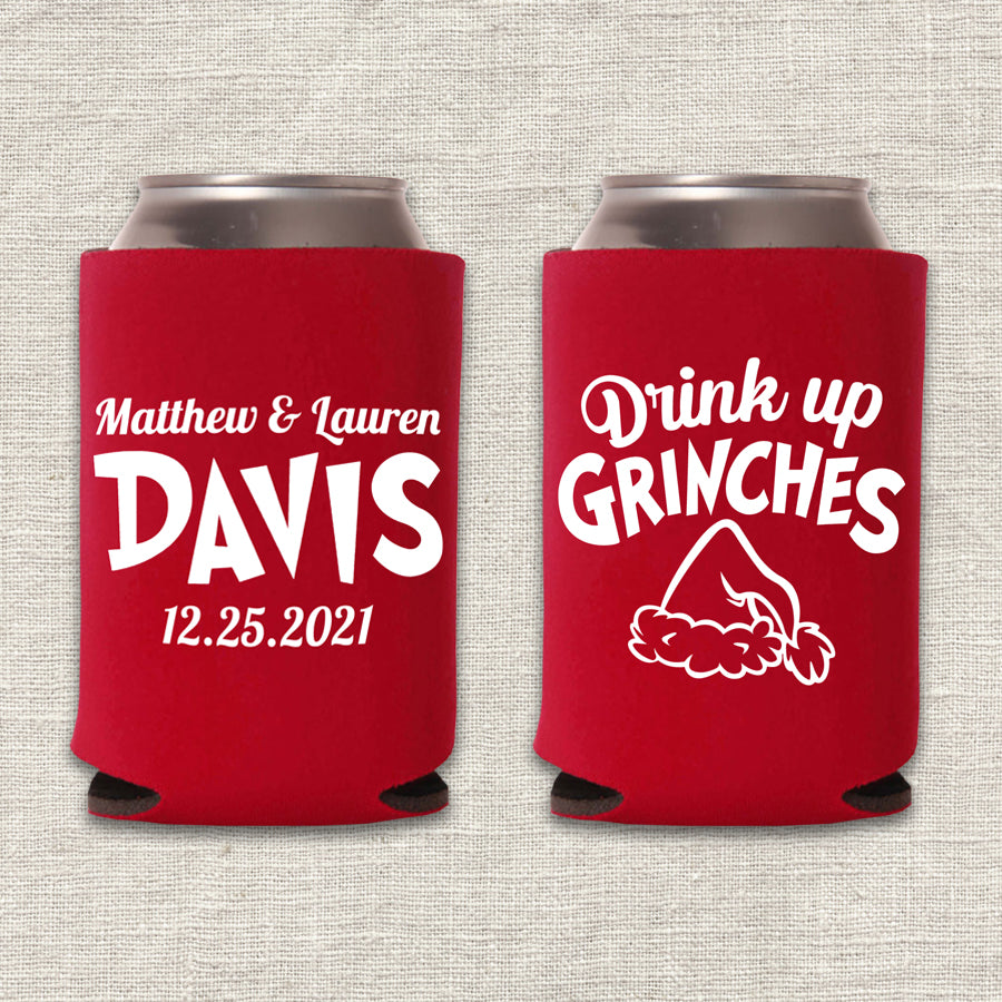 Drink Up Grinches Christmas Wedding Koozie