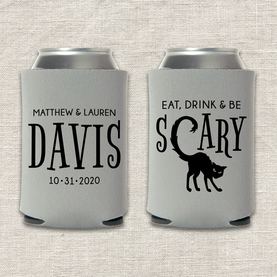 Eat, Drink & Be Scary Halloween Wedding Koozie