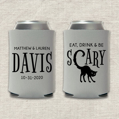 Eat, Drink & Be Scary Halloween Wedding Koozie