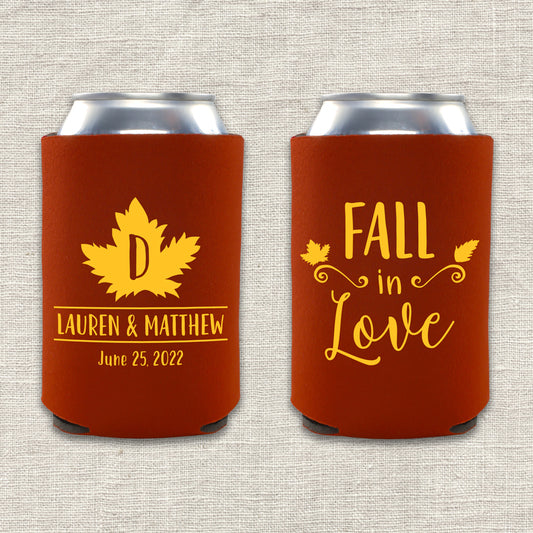 Fall in Love Autumn Wedding Koozie