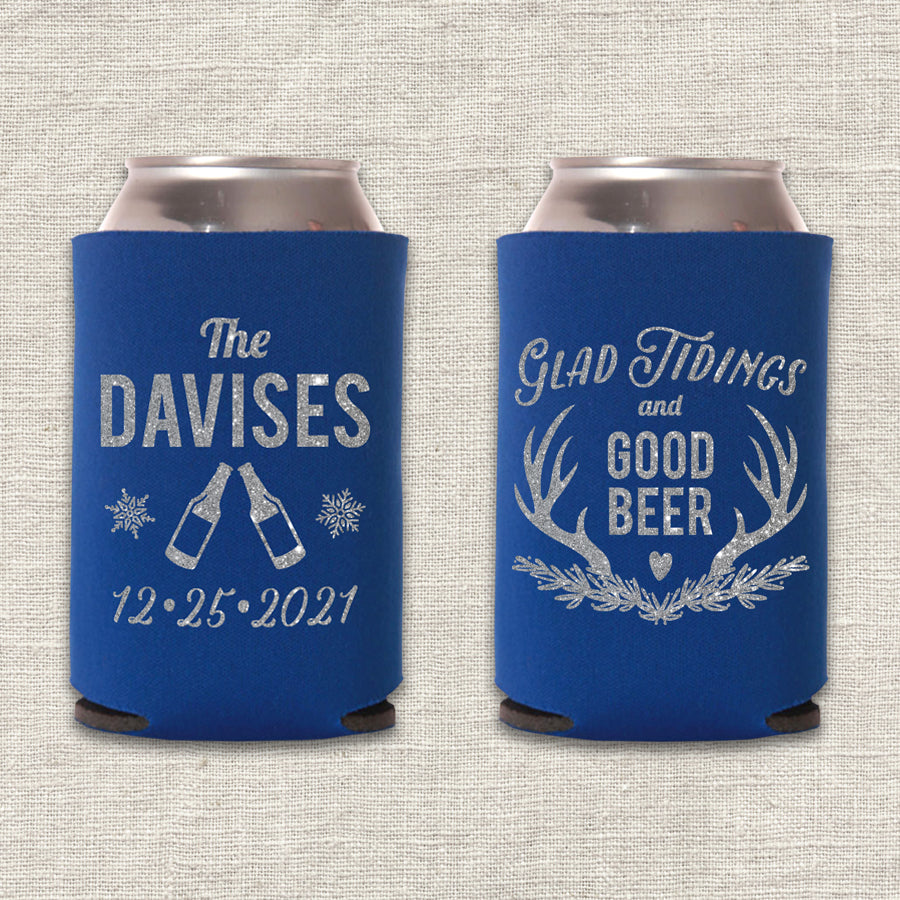 Glad Tidings and Good Beer Christmas Wedding Koozie