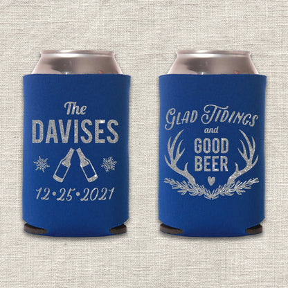 Glad Tidings and Good Beer Christmas Wedding Koozie