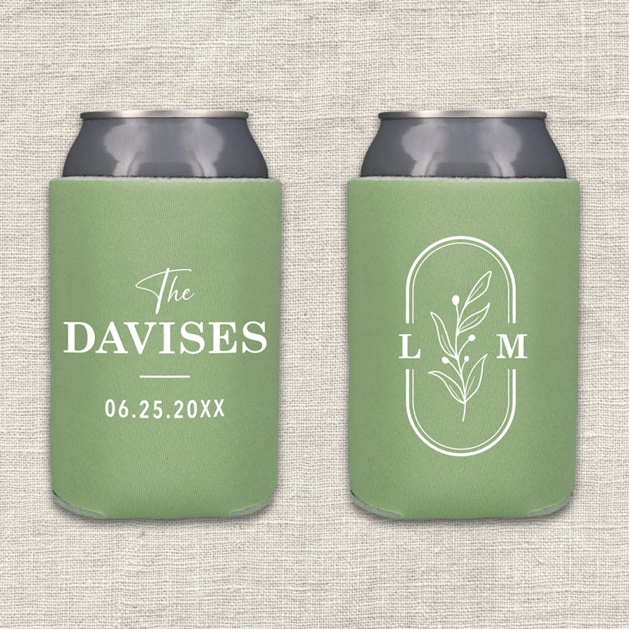 Greenery Initials Wedding Koozie