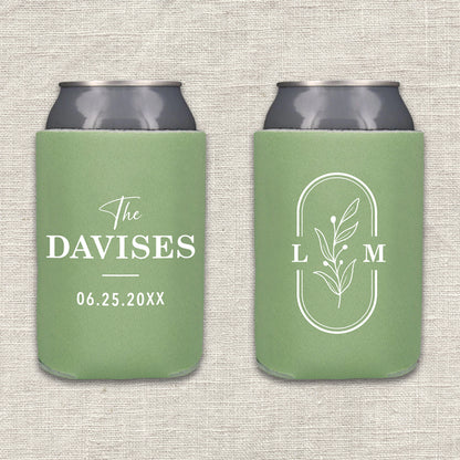 Greenery Initials Wedding Koozie