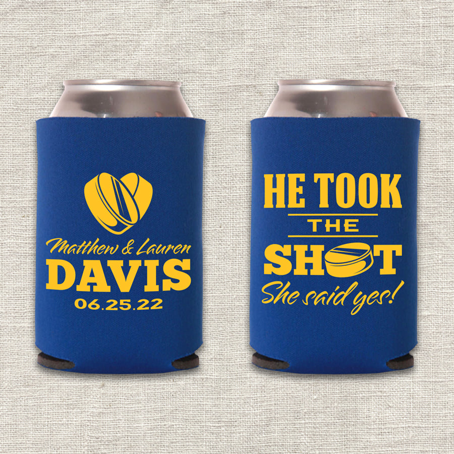 He Took the Shot Hockey Wedding Koozie
