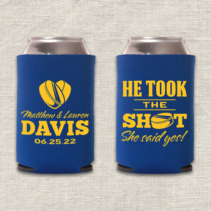 He Took the Shot Hockey Wedding Koozie