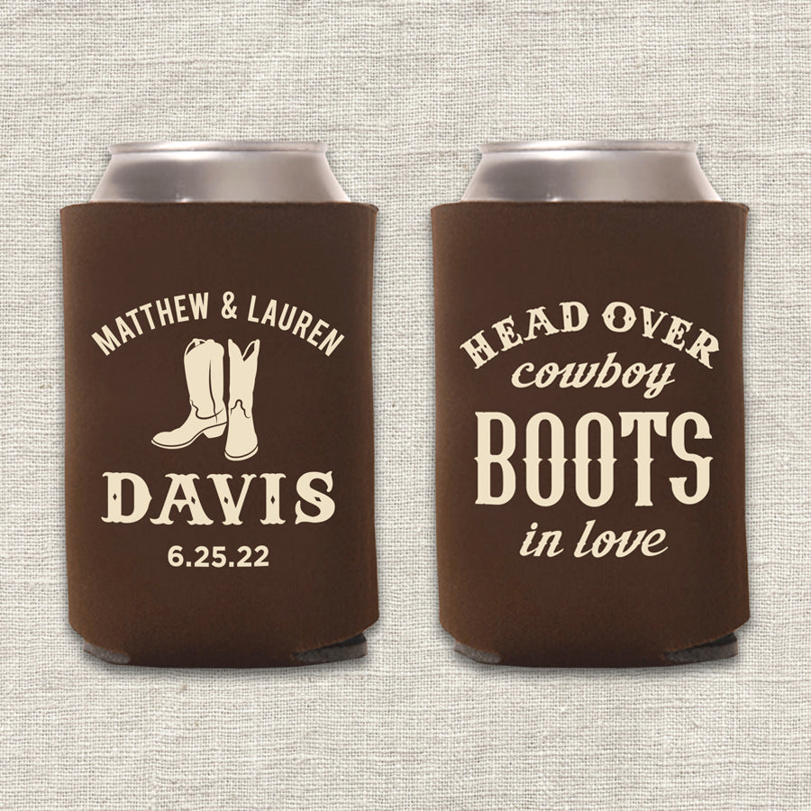 Head Over Cowboy Boots in Love Wedding Koozie