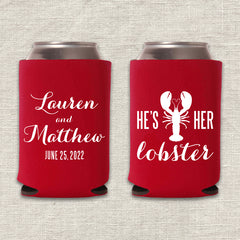 He's Her Lobster Friends Wedding Koozie