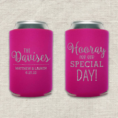 Hooray for Our Special Day Wedding Koozie
