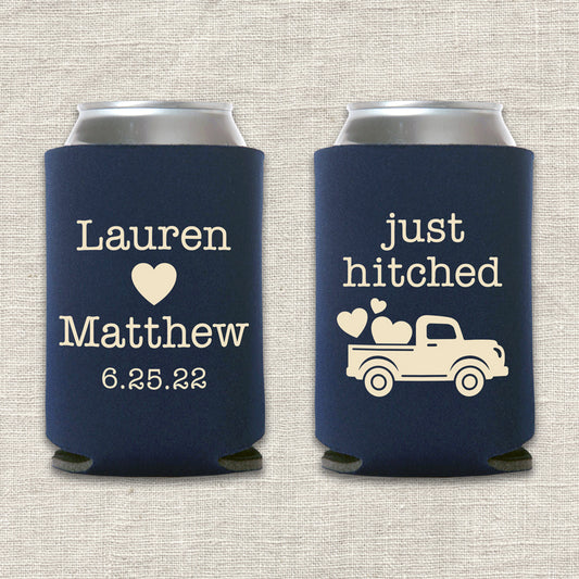 Just Hitched Truck Wedding Koozie
