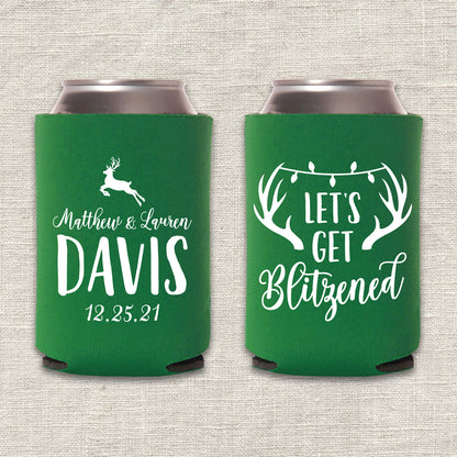 Let's Get Blitzened Christmas Wedding Koozie
