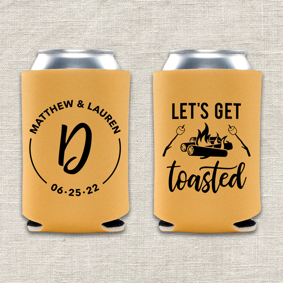 Let's Get Toasted Camping Wedding Koozie