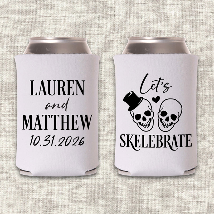 Let's Skelebrate Skull Halloween Wedding Koozie