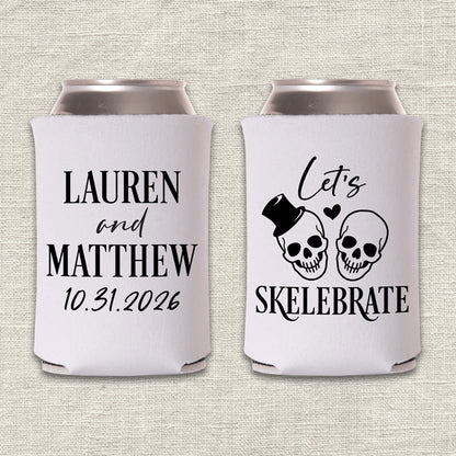 Let's Skelebrate Skull Halloween Wedding Koozie
