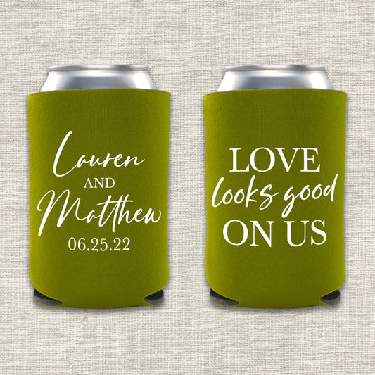 Love Looks Good On Us Wedding Koozie