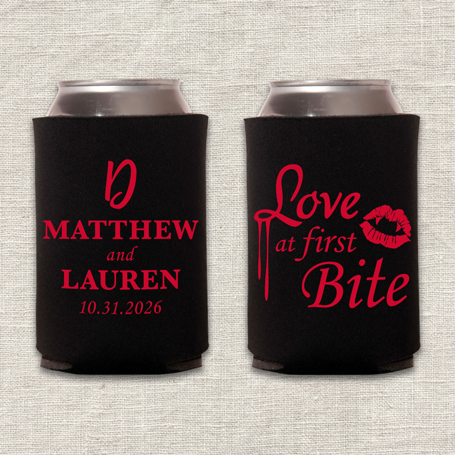 Love at First Bite Halloween Wedding Koozie