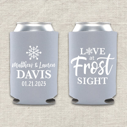 Love at Frost Sight Winter Wedding Koozie