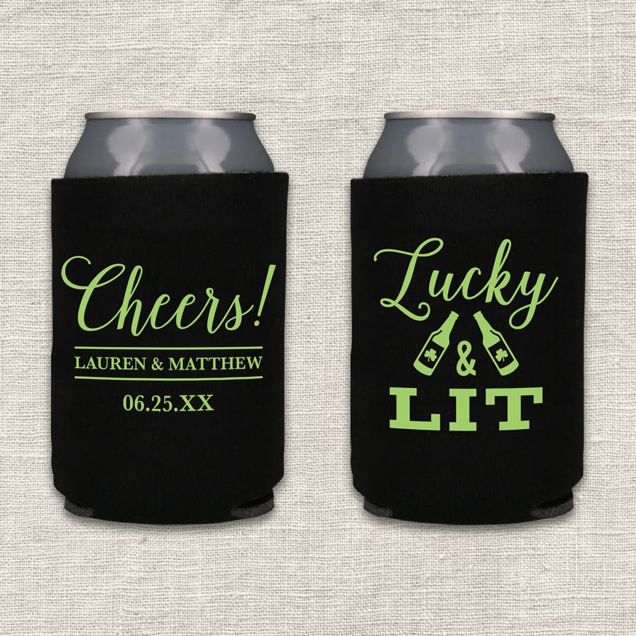 Lucky and Lit St. Patrick's Day Wedding Koozie