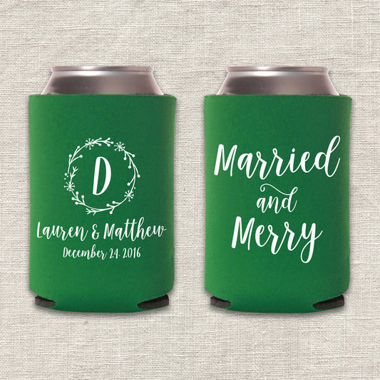 Married and Merry Christmas Wedding Koozie