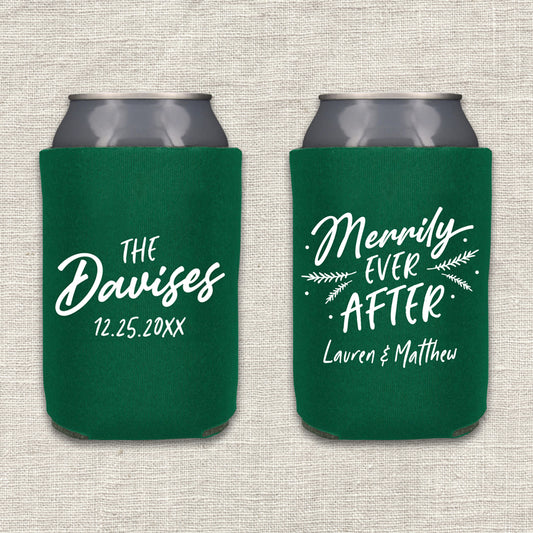 Merrily Ever After Christmas Wedding Koozie