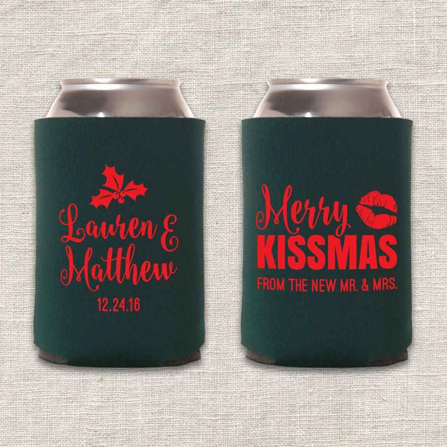Merry Kissmas Christmas Wedding Koozie