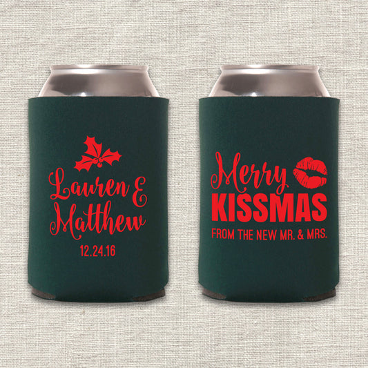 Merry Kissmas Christmas Wedding Koozie