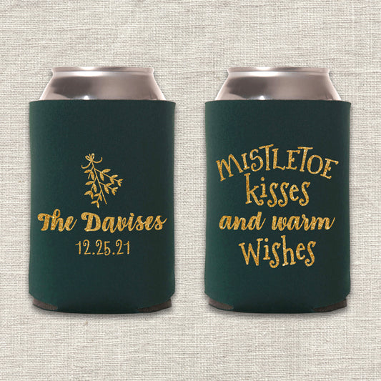 Mistletoe Kisses and Warm Wishes Christmas Wedding Koozie