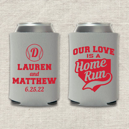 Our Love Is A Home Run Baseball Wedding Koozie