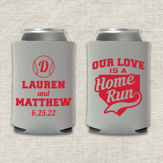 Our Love Is A Home Run Baseball Wedding Koozie