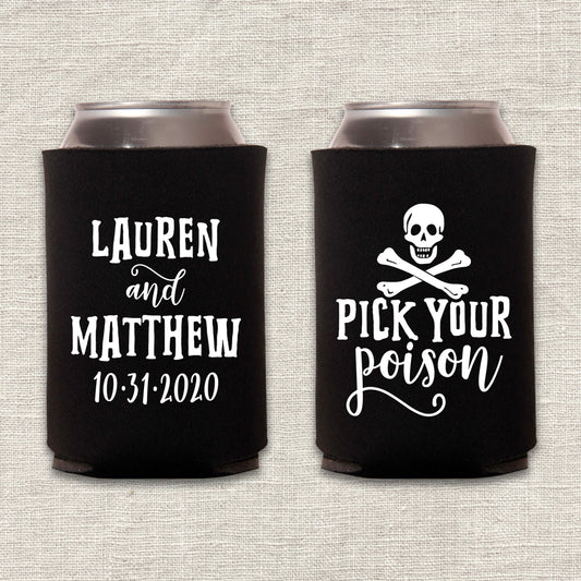 Pick Your Poison Halloween Wedding Koozie