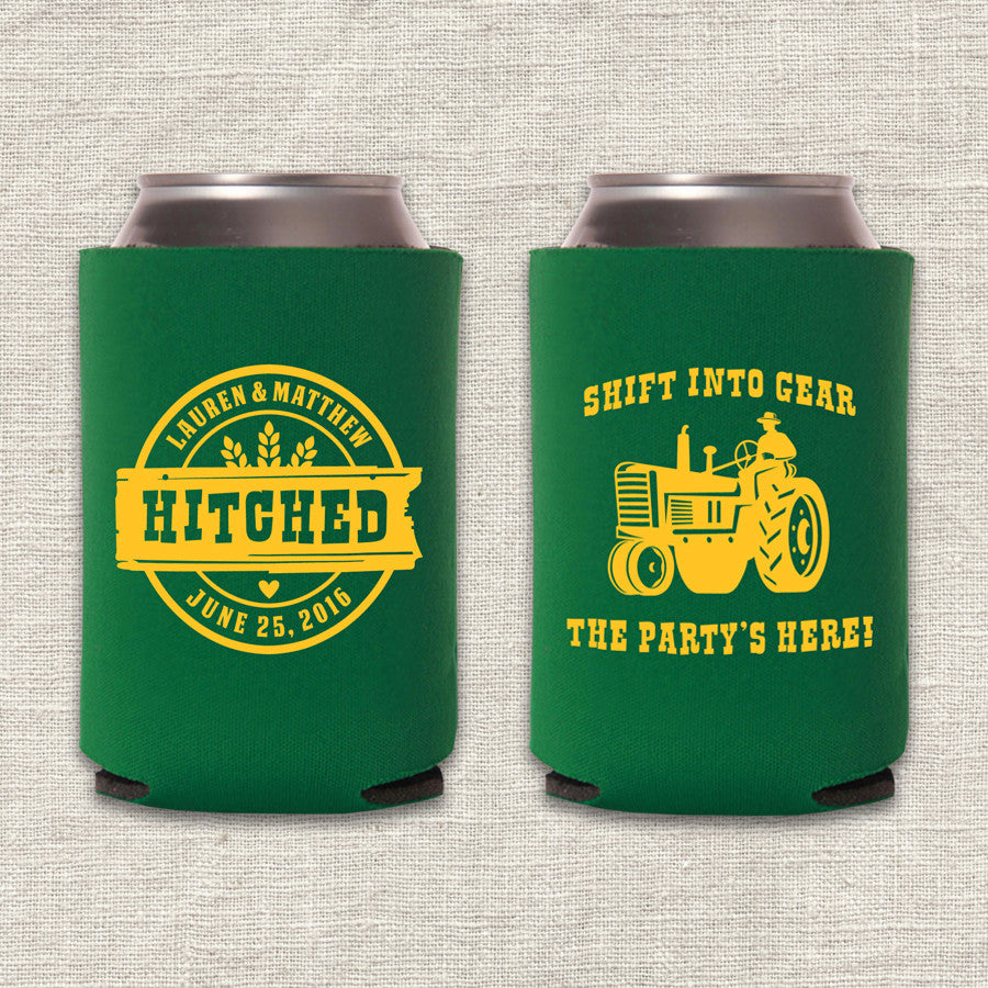 Shift Into Gear Tractor Wedding Koozie