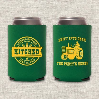 Shift Into Gear Tractor Wedding Koozie