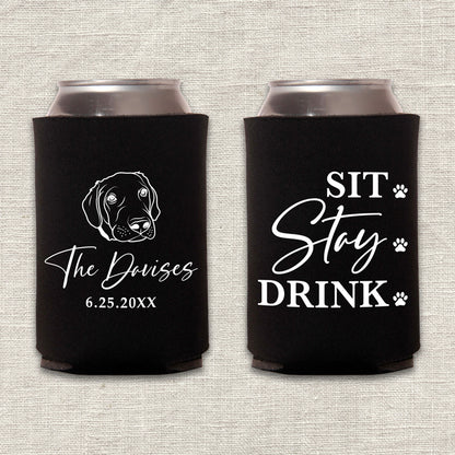 Sit, Stay, Drink Dog Wedding Koozie