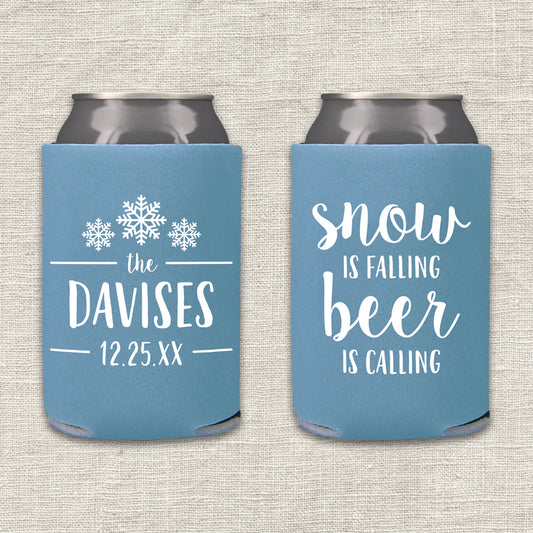 Snow Is Falling, Beer Is Calling Winter Wedding Koozie